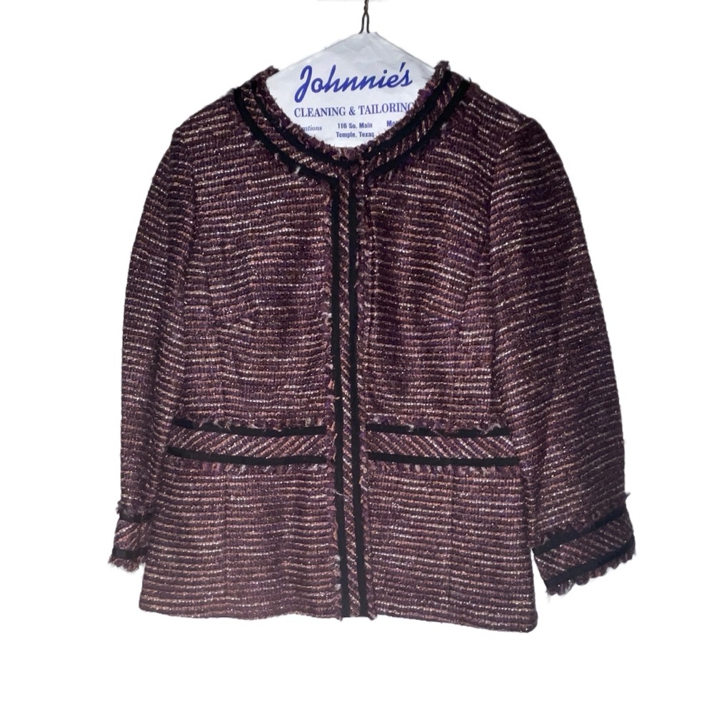 Lafayette 148 New York Tweed Blazer Jacket Plum Black 6